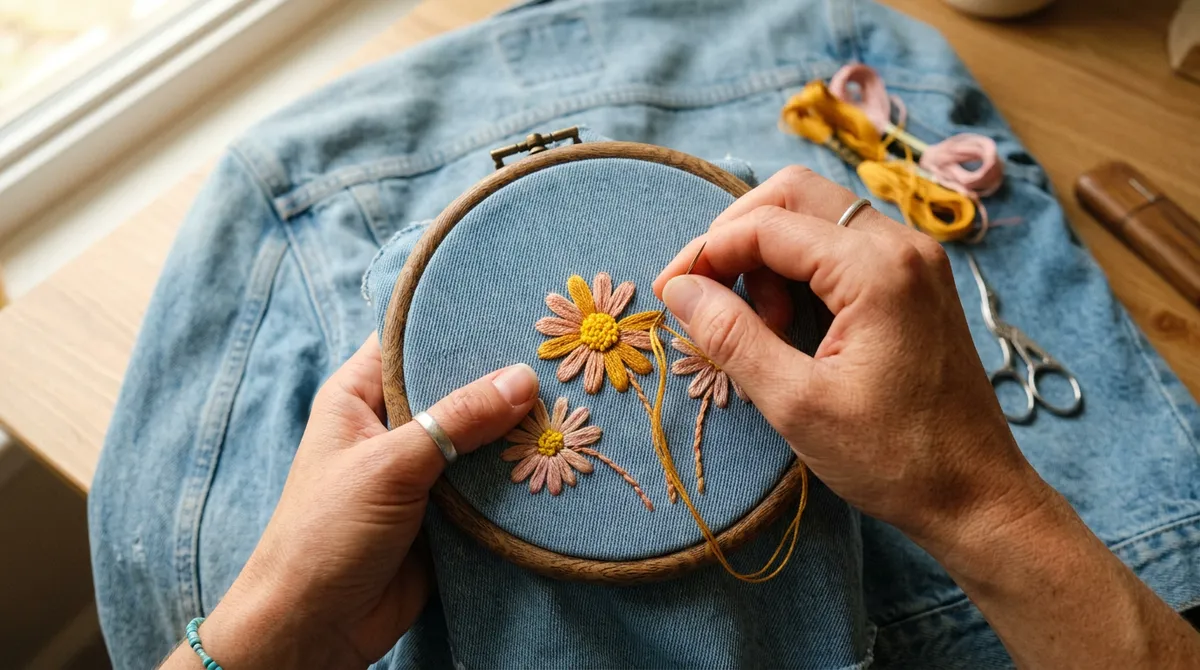 Step-by-step tutorial process of designing custom embroidered shirts for vacation