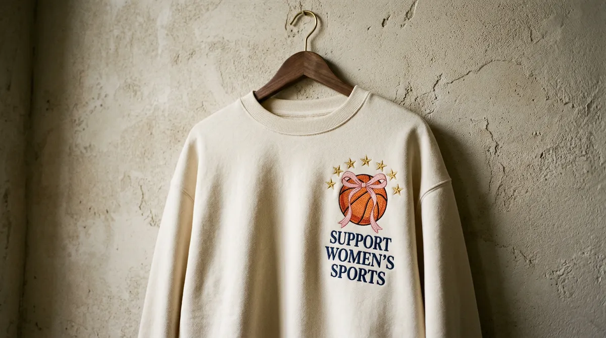 Back view of the sweatshirt showing custom sleeve embroidery and premium boutique packaging from LolliDollyArt