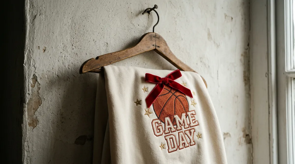 Folded Coquette Court-Side Custom Embroidered Sweatshirt in premium LolliDollyArt boutique packaging