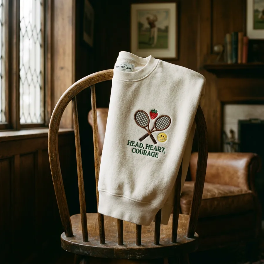 Detail shot of the embroidered sweatshirt folded neatly inside premium LolliDollyArt packaging, ready to be gifted