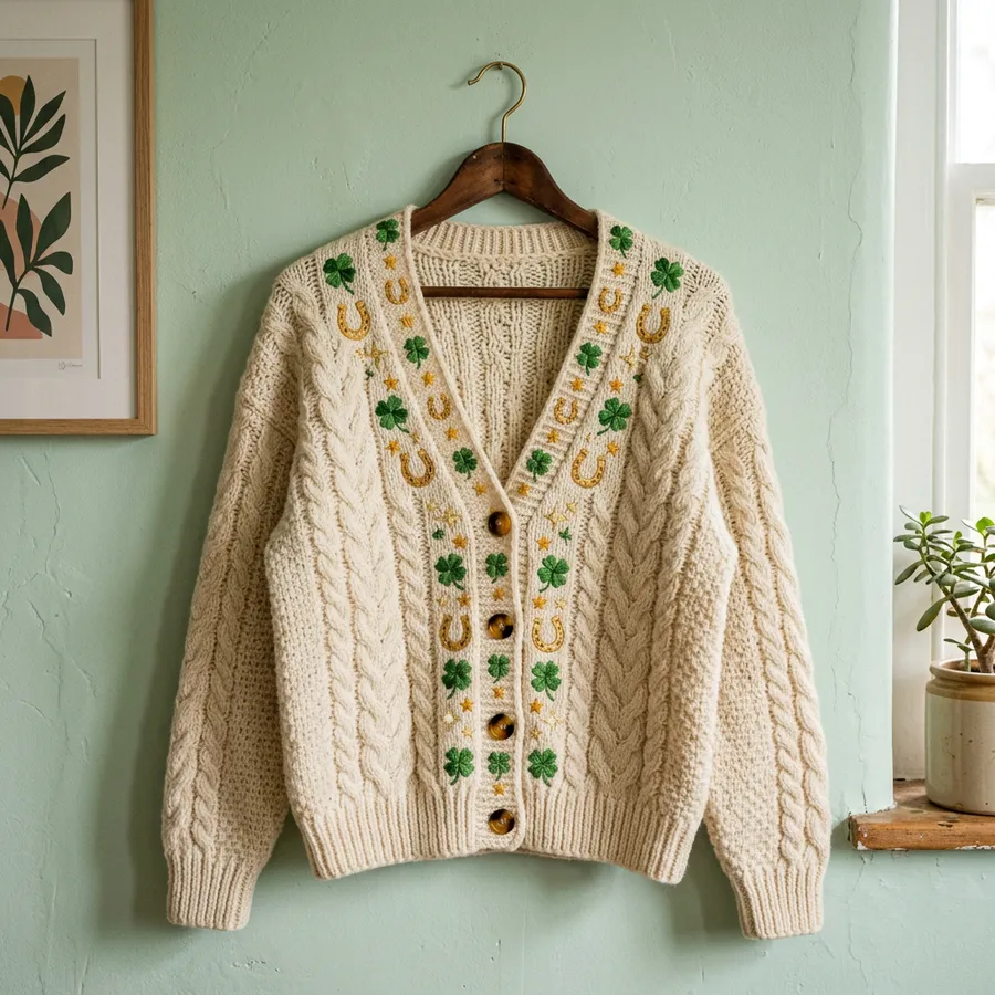 Inspirational mood board featuring green fabrics, metallic gold threads, and St Patricks day aesthetic elements