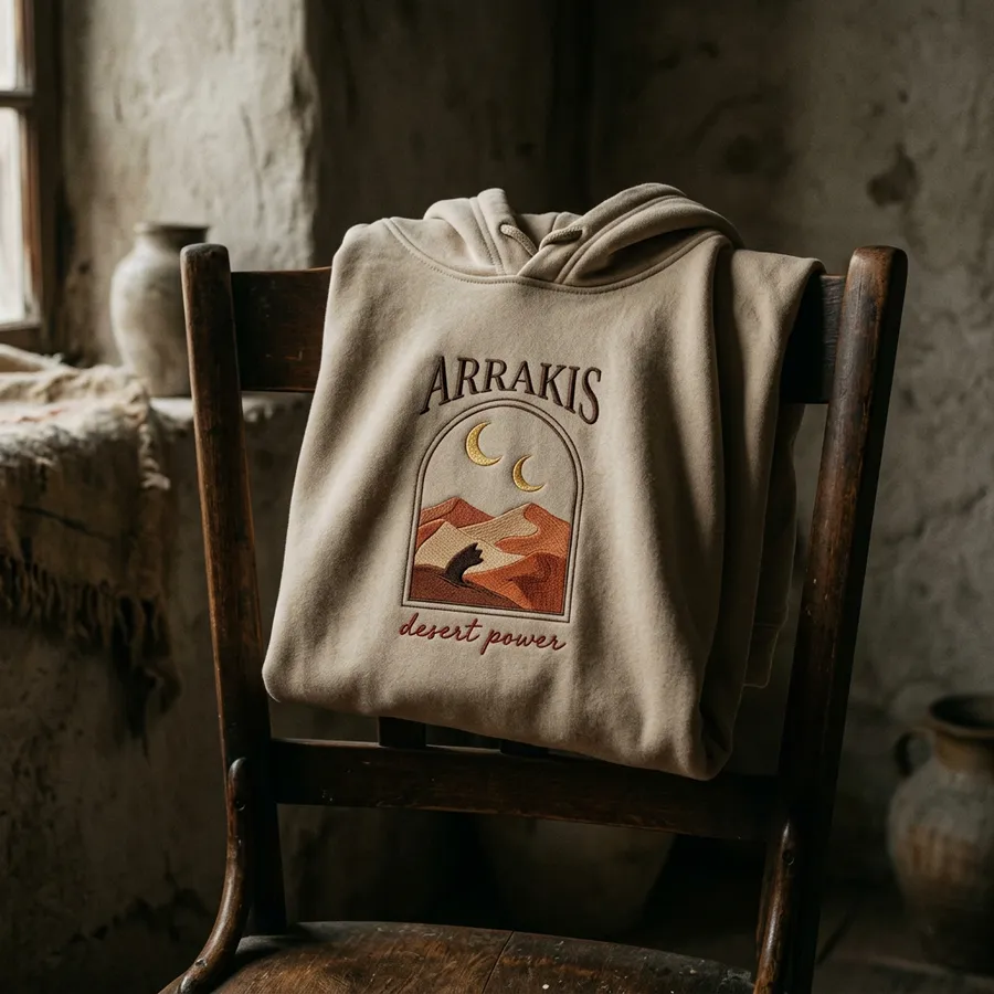 Detail shot of the back collar of the hoodie and premium packaging, highlighting the high-quality craftsmanship of LolliDollyArt apparel