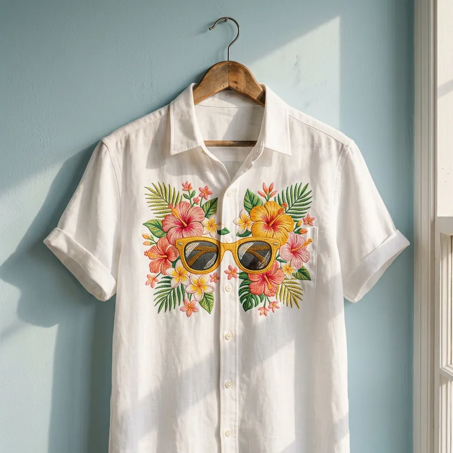 Inspirational mood board featuring sun, sand, and beautifully embroidered spring break apparel