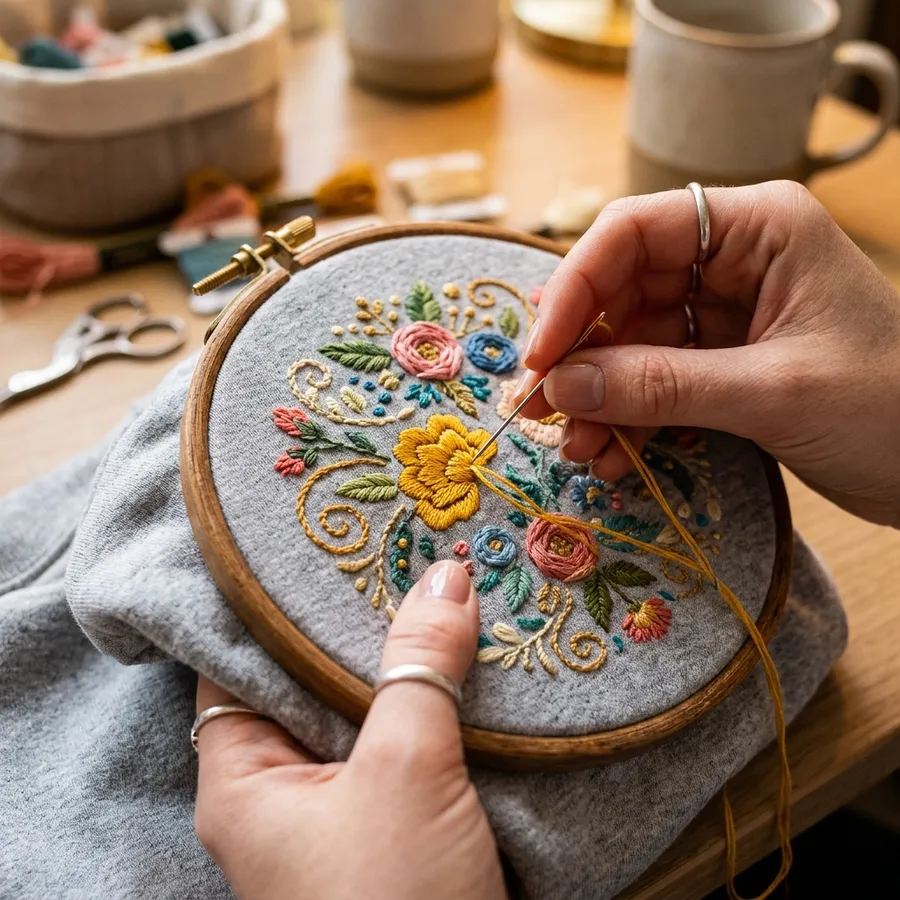 Friends wearing custom embroidered sweatshirts for a prom after-party