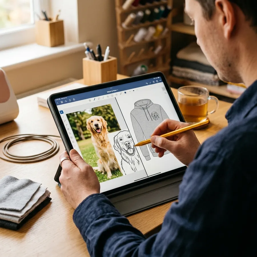 A beautifully styled flat lay of a dog mom guilt custom sweatshirt with a matching embroidered hat