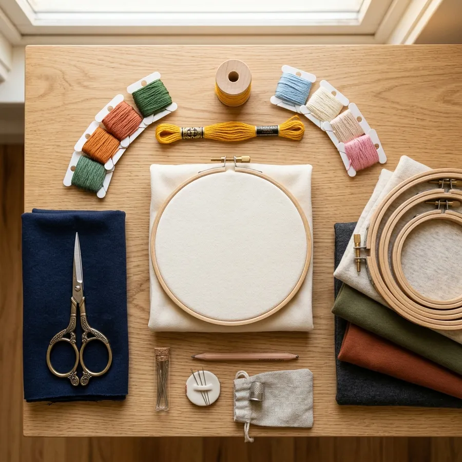 A flat lay of a custom embroidered floral tee styled with spring accessories and a garden party aesthetic