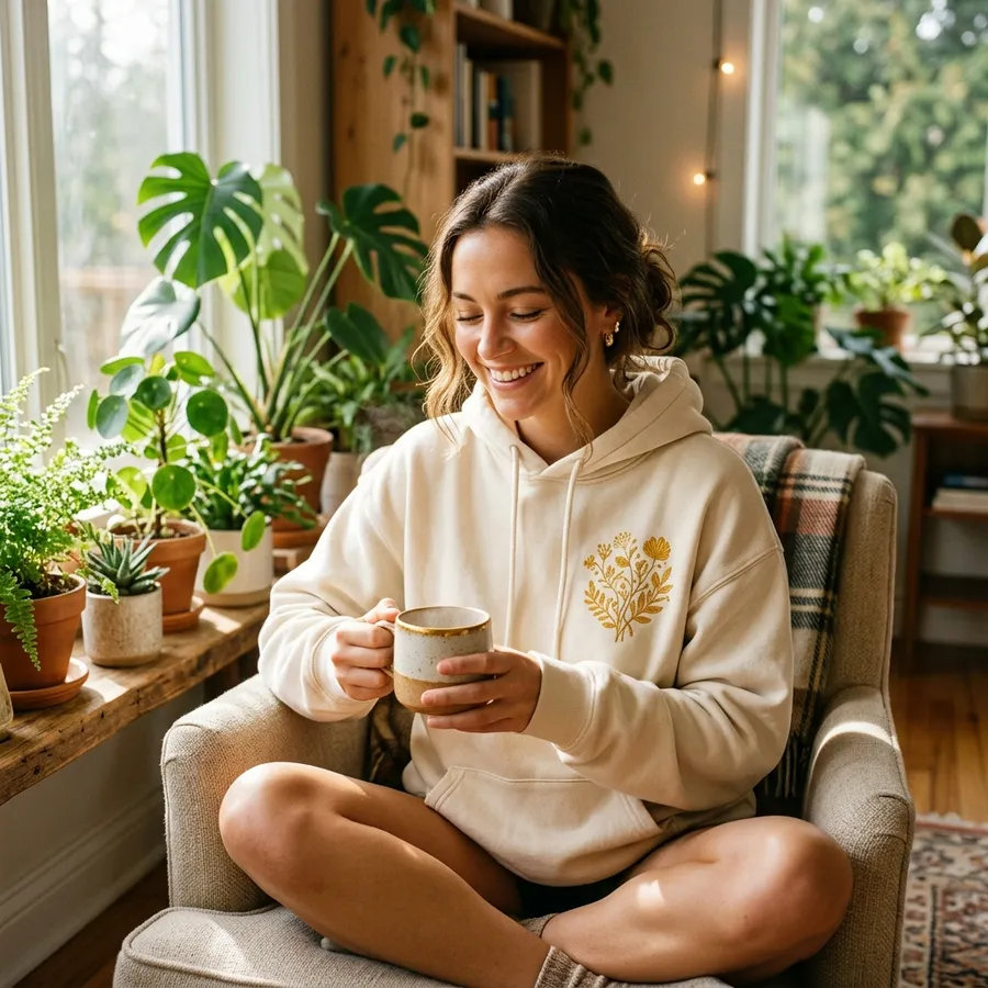 A beautifully wrapped LolliDollyArt gift box being opened to reveal a folded custom embroidered sweatshirt inside