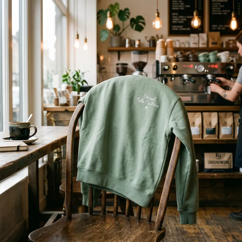 Macro shot showing the high-quality embroidery stitch detail on a custom mom sweatshirt