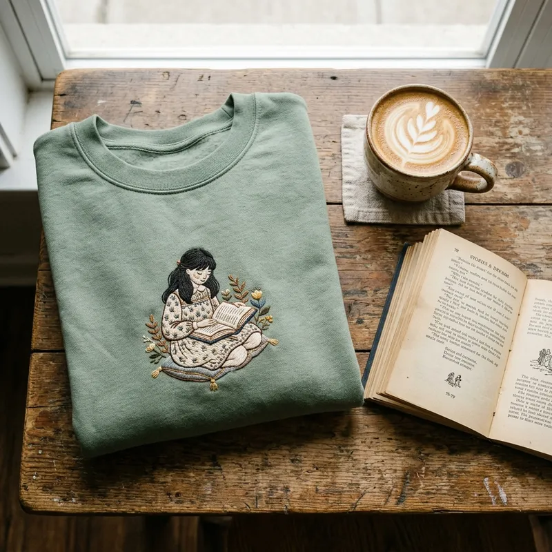 Human Artist vs AI Custom Embroidery: The 'Shy Girl' Story Macro close-up showing the intricate, perfectly imperfect thread tension of human-digitized custom embroidery