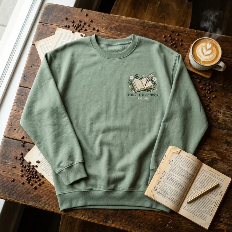 Hate Reading Bookish Embroidered Sweatshirts | LolliDollyArt Macro close up of intricate embroidery thread on a cozy reading sweatshirt showing high quality stitching