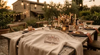 Niall Horan inspired Dinner Party embroidered sweatshirt draped on rustic table