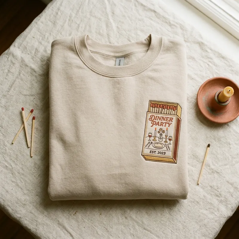 Close-up macro showing intricate embroidery stitch detail of a vintage matchbox