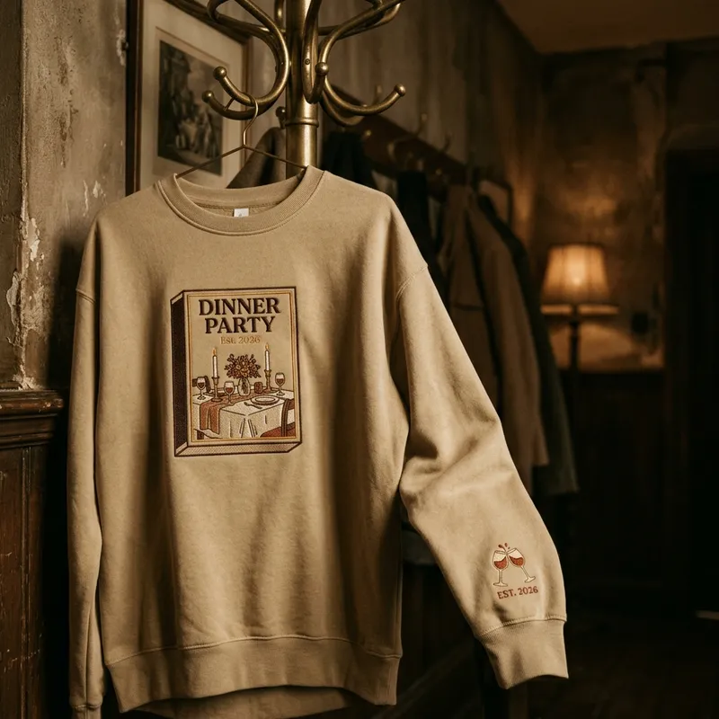 Person wearing the subtle Niall Horan inspired embroidered sweatshirt in a candid lifestyle setting