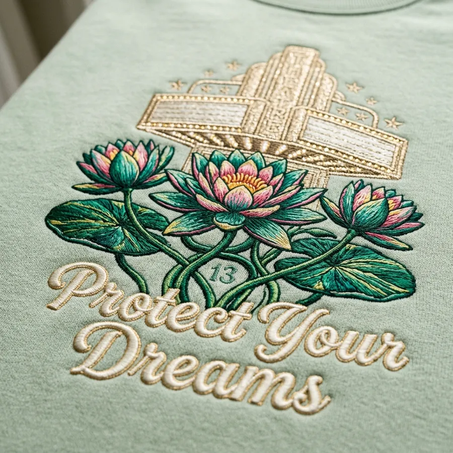 Taylor Swift 2026 iHeartRadio Awards & Custom Embroidered Sweatshirts Back view of the Protect Your Dreams embroidered sweatshirt showing the delicate neckline stitching