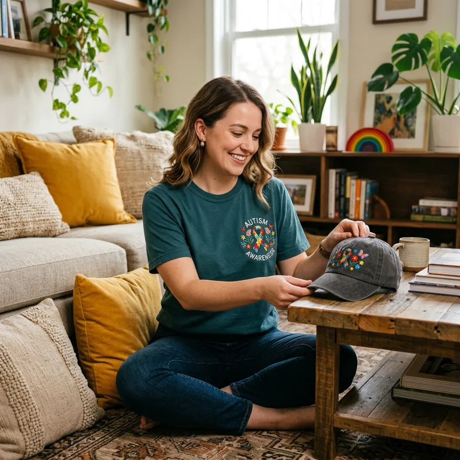 A collection of custom embroidered hats and tees perfect for spring and summer styling