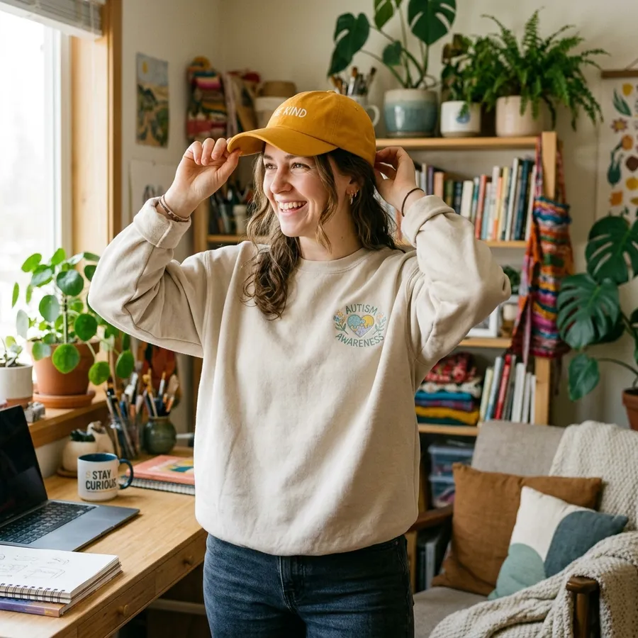 A collection showcase of seasonal embroidered outfit ideas including hoodies, sweatshirts, and hats