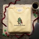 Funny Frog Embroidered Sweatshirt - I'm Burnt Out M'lord Medieval Knight Meme MTG 260320 012 AI Mockup 20260322 094807.webp