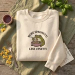 Funny Frog Embroidered Sweatshirt - More Spaghetti Less Upsetti Pasta Meme Goblincore MTG 260320 019 AI Mockup 20260321 132447.webp