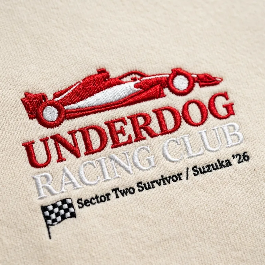 Detail shot of the sweatshirt folded neatly in premium LolliDollyArt packaging, showing the Sector Two Survivor embroidery