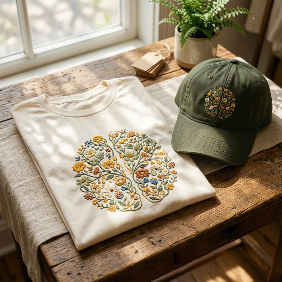 A family wearing comfortable, sensory-friendly embroidered sweatshirts outdoors