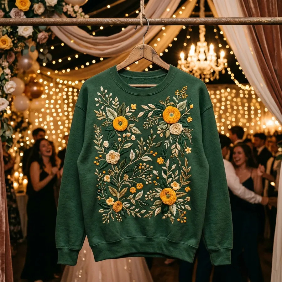 A teenager excitedly unboxing a custom embroidered hoodie used for a promposal