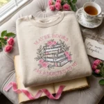 Lollidollyart Bookish Maybe Books Are Addicted To Me Embroidered Sweatshirt - Sand Personalized Gift embroidered-sweatshirt
