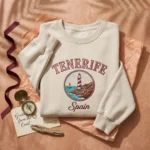 Lollidollyart Tenerife Coastal Lighthouse Embroidered Sweatshirt - Sand Personalized Spain Souvenir embroidered-sweatshirt