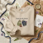 Frog Christian Sweatshirt - Just Me and Jesus Frog in Boots Frogcore Apparel embroidered-sweatshirt