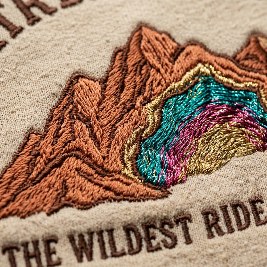 Packaging detail of LolliDollyArt custom embroidered apparel tied with a ribbon