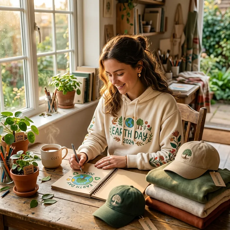 A collection showcase of pastel spring personalized embroidered t-shirts and hats