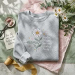 Mama Sweatshirt Embroidered Sweatshirt - Custom Daisy Flower with Kids Names, Sport Grey embroidered-sweatshirt