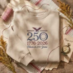 America 250 Embroidered Sweatshirt - 1776 2026 Patriotic Anniversary Sand embroidered-sweatshirt