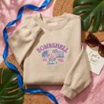 Bombshell Gift Embroidered Sweatshirt - Neon Villa Fan Sand Pullover For Watch Parties embroidered-sweatshirt