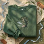 Flying Vintage Car Embroidered Sweatshirt - Secret Chamber Scene, Forest Green embroidered-sweatshirt