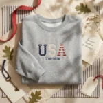 USA Flag Sweater Embroidered Sweatshirt - Patriotic Sweater, 1776 2026 Americana embroidered-sweatshirt