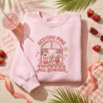 Serving Pink Embroidered Sweatshirt - Light Pink Cafe Summer Drinks Hoodie And Tee embroidered-sweatshirt