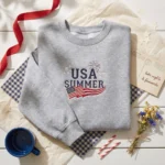 Flag Sweater Embroidered Sweatshirt - USA Summer July 4 Outfit in Sport Grey embroidered-sweatshirt