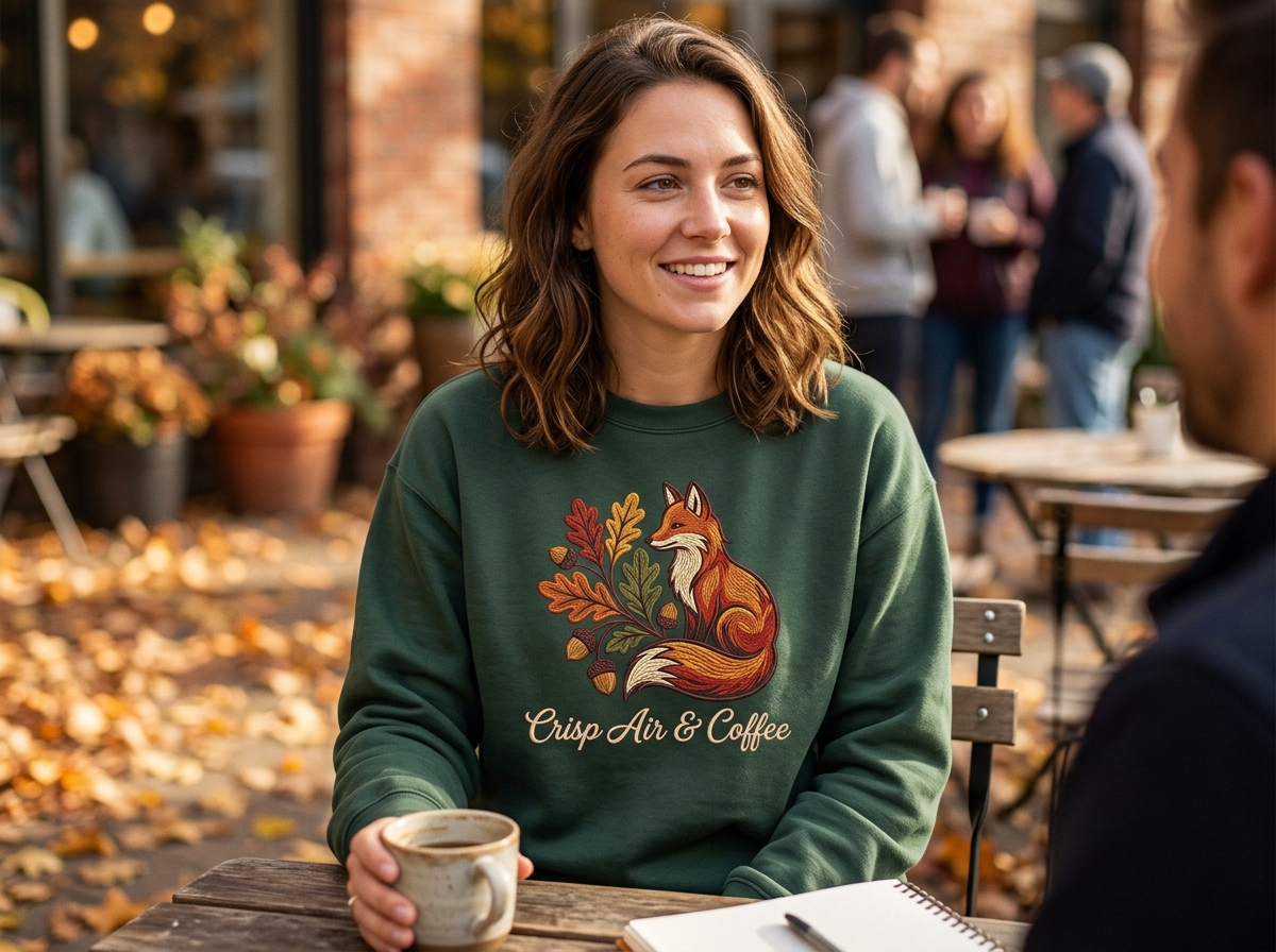 fall embroidered sweatshirts — lifestyle photo