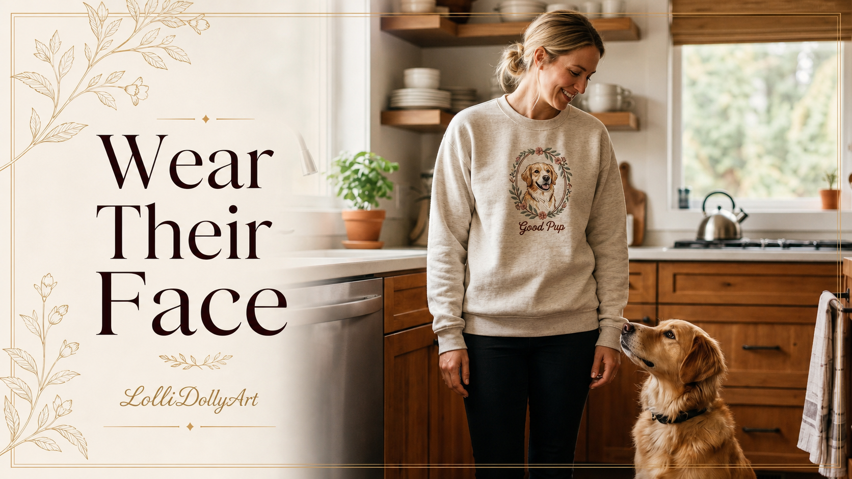 sweatshirt with my dogs face — lifestyle scene