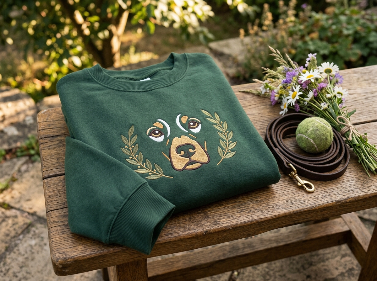sweatshirt with my dogs face — styled lifestyle scene