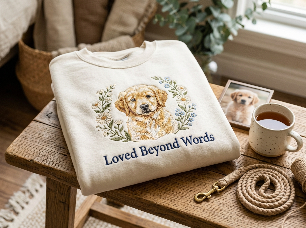 caption for a dog picture — styled lifestyle scene