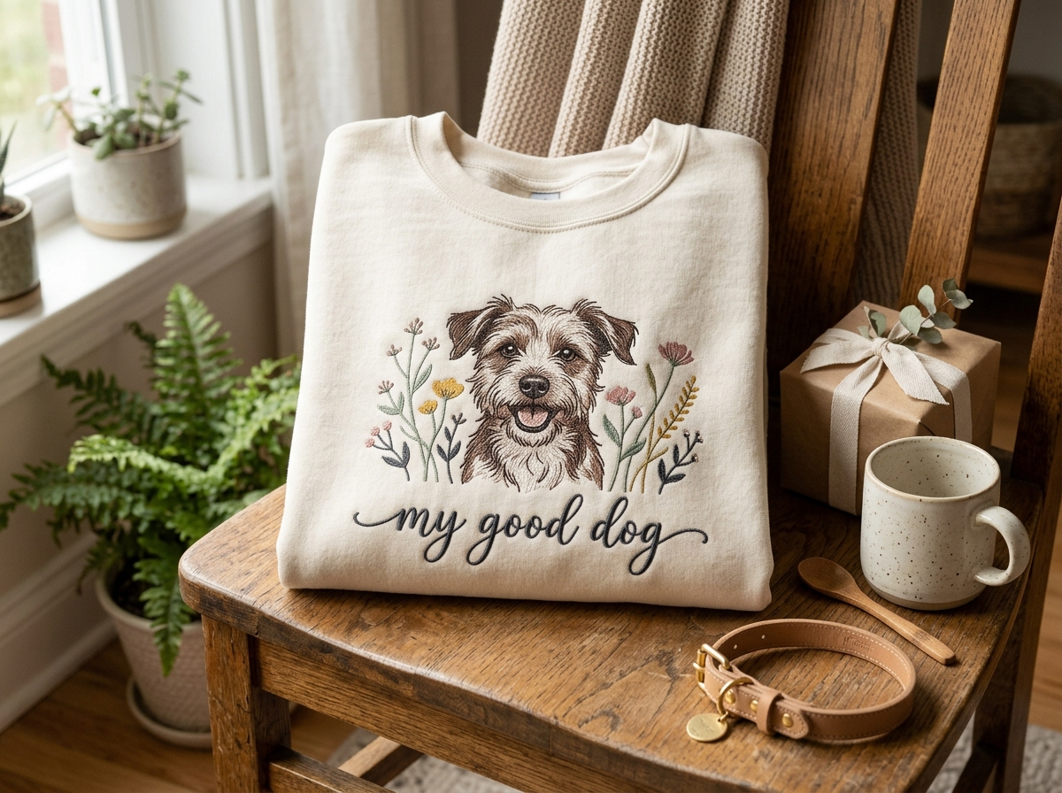 shirt with your dog's face — styled lifestyle scene