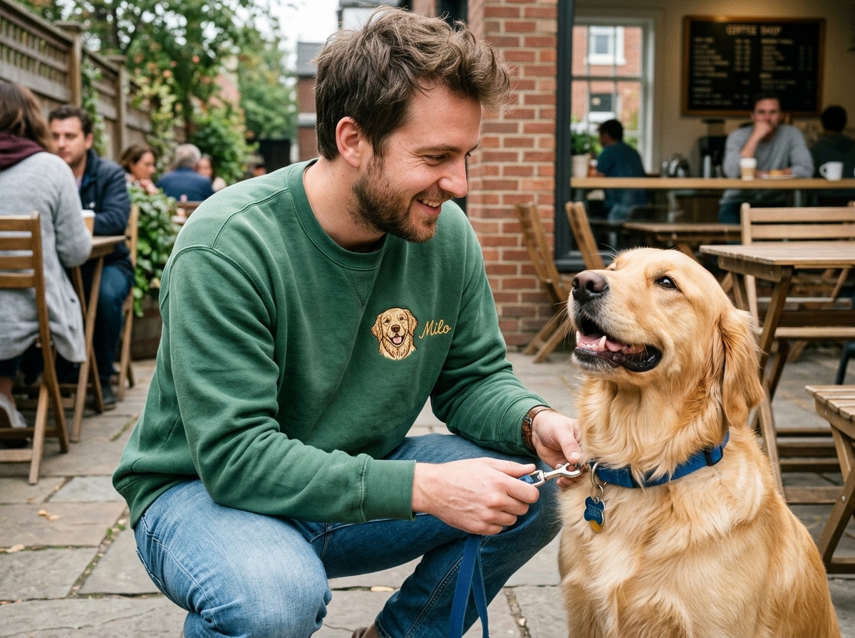 The Dog Dad Sweater He’ll Reach for Long After Gift Day dog dad sweater — in-use lifestyle photo