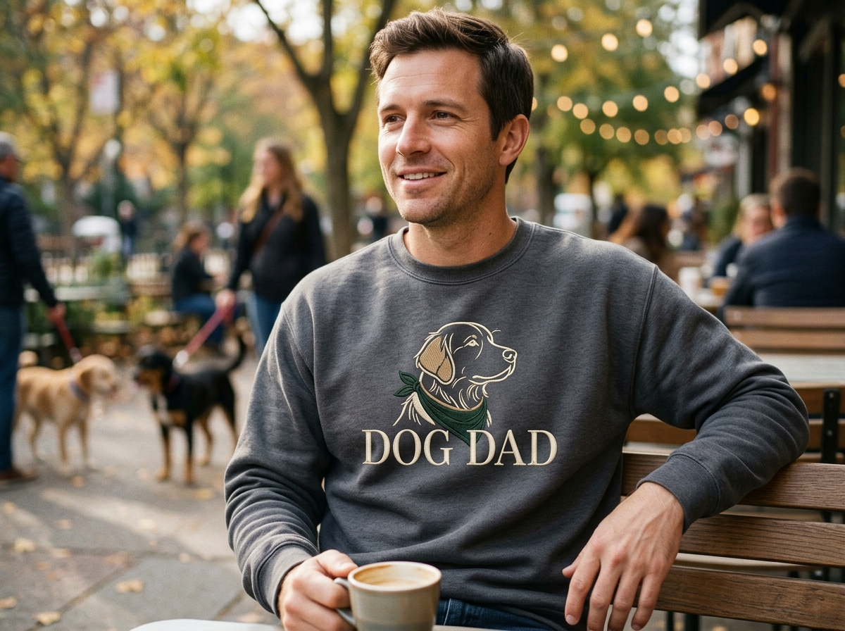 The Dog Dad Sweater He’ll Reach for Long After Gift Day dog dad sweater — lifestyle photo
