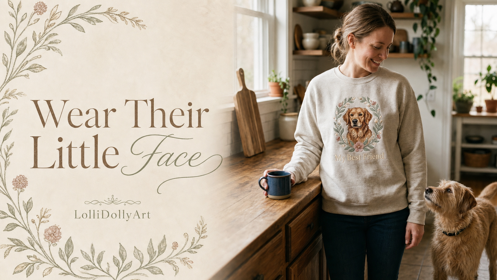 How to Choose Sweatshirts With Your Dog's Picture on It That Actually Look Good Embroidered sweatshirts with your dog's picture on it — lifestyle scene