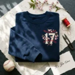 Number 17 Baseball Embroidered Sweatshirt - Shotime Cherry Blossom, Shohei Ohtani Inspired embroidered-sweatshirt
