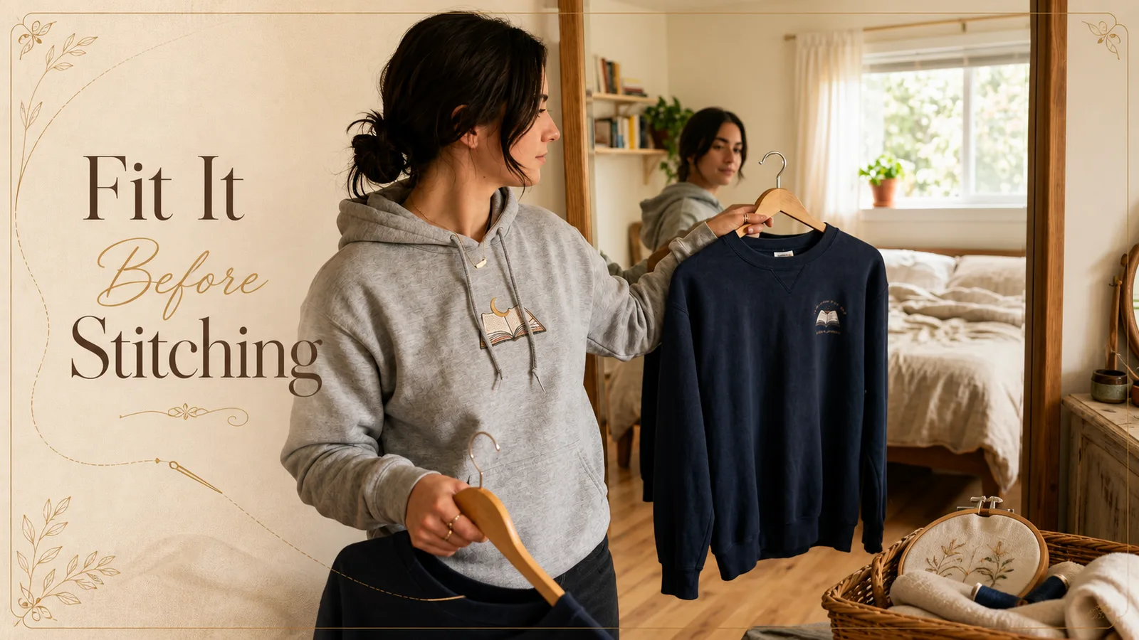 embroidered hoodie size guide — lifestyle scene