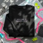 Night City Embroidered Sweatshirt - Neon Glitch Futuristic Techwear Streetwear embroidered-sweatshirt