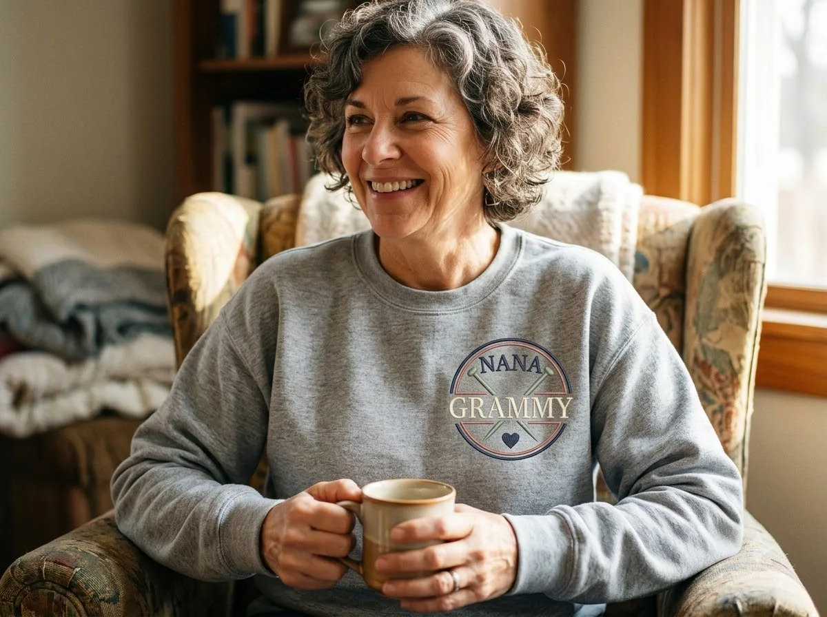 nana vs grammy for embroidered sweatshirt — lifestyle photo