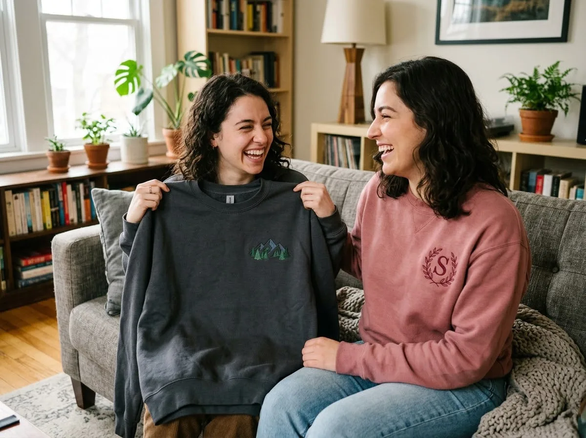 The Real Custom Embroidered Sweatshirt Cost — No Surprises at Checkout custom embroidered sweatshirt cost — in-use lifestyle photo